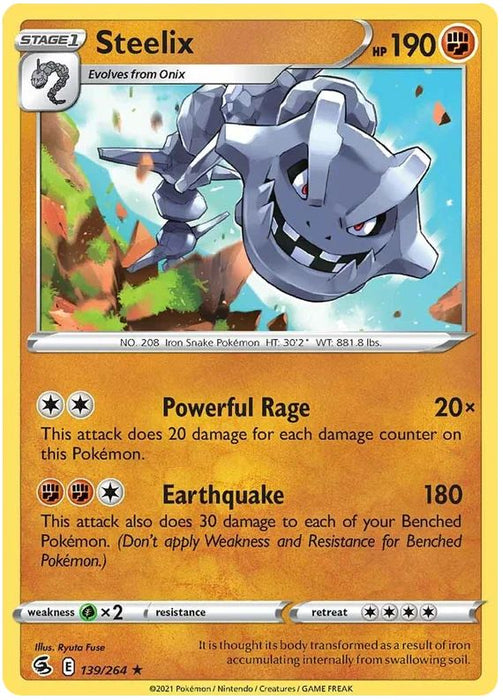 Steelix 139/264 Rare Holo Reverse Holo Pokemon Card (SWSH Fusion Strike)