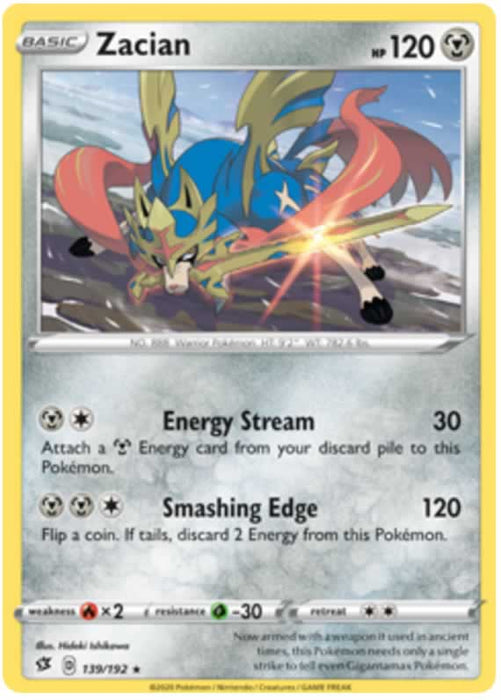 Zacian 139/192 Rare Pokemon Card (SWSH Rebel Clash)