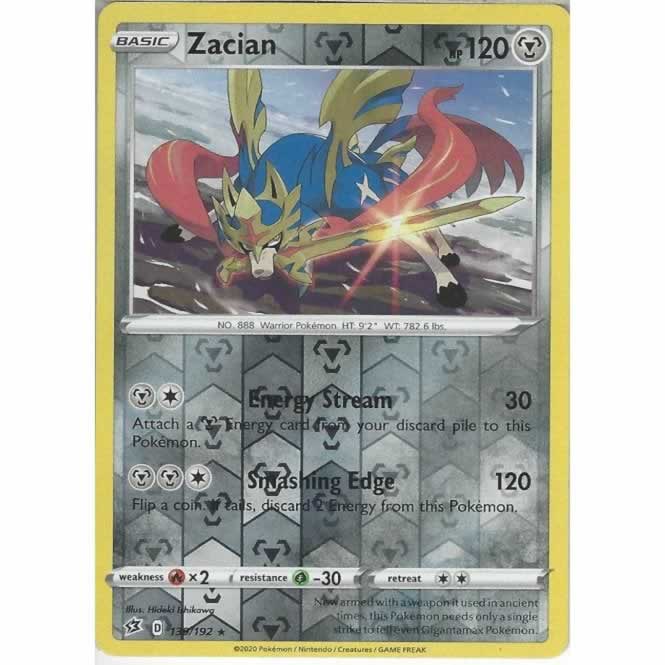 Zacian 139/192 Rare Reverse Holo Pokemon Card (SWSH Rebel Clash)