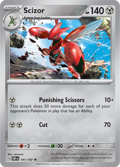 Scizor 141/197 Rare Reverse Holo Pokemon Card (SV Obsidian Flames)