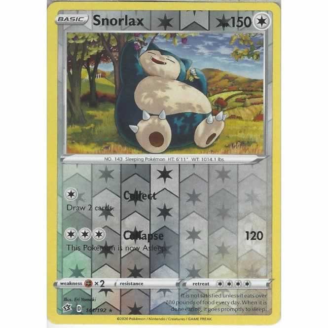 Snorlax 141/192 Rare Reverse Holo Pokemon Card (SWSH Rebel Clash)