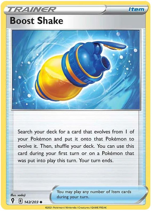 Boost Shake 142/203 Uncommon Reverse Holo Pokemon Card (SWSH Evolving Skies)