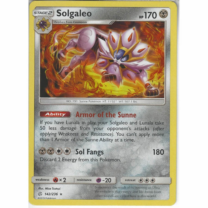 Solgaleo 142/236 Rare Holo Pokemon Card (Cosmic Eclipse)