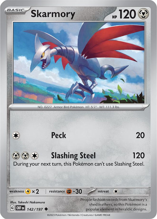 Skarmory 142/197 Uncommon Reverse Holo Pokemon Card (SV Obsidian Flames)