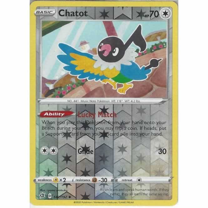 Chatot 142/192 Uncommon Reverse Holo Pokemon Card (SWSH Rebel Clash)