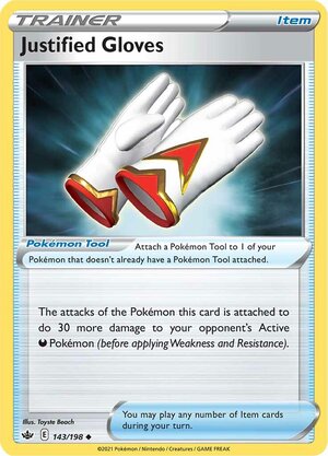 Justified Gloves 143/198 Uncommon Reverse Holo Pokemon Card (SWSH Chilling Reign)