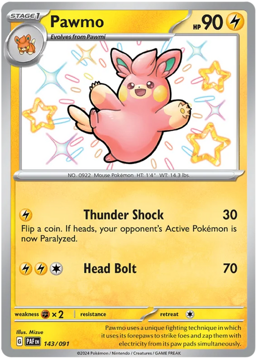 Pawmo 143/091 Shiny Rare Pokemon Card (SV 4.5 Paldean Fates)