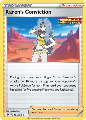 Karen's Conviction 144/198 Uncommon Reverse Holo Pokemon Card (SWSH Chilling Reign)