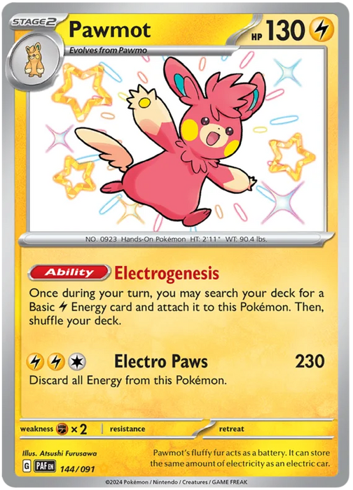 Pawmot 144/091 Shiny Rare Pokemon Card (SV 4.5 Paldean Fates)