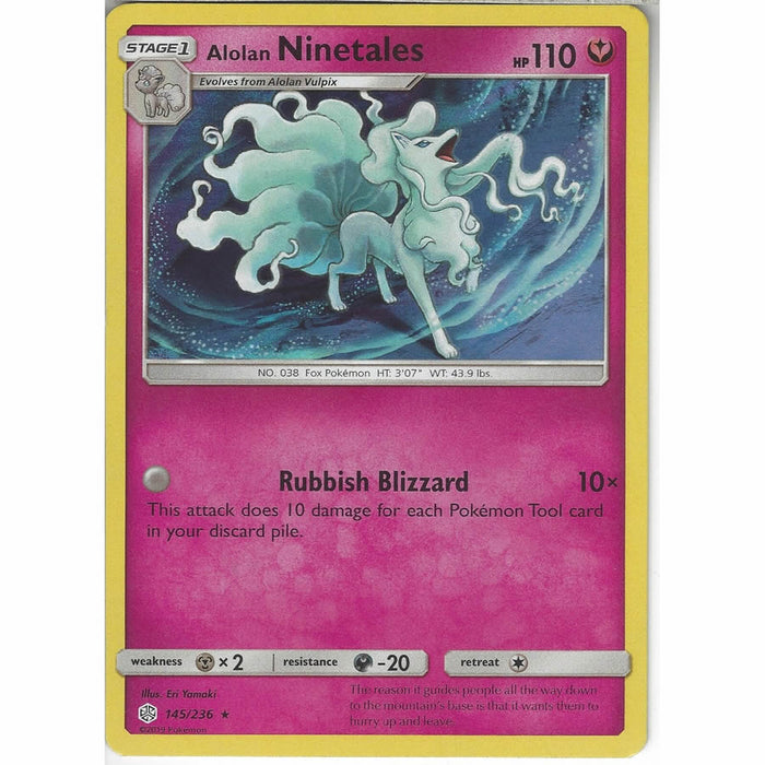 Alolan Ninetales 145/236 Rare Holo Pokemon Card (Cosmic Eclipse)