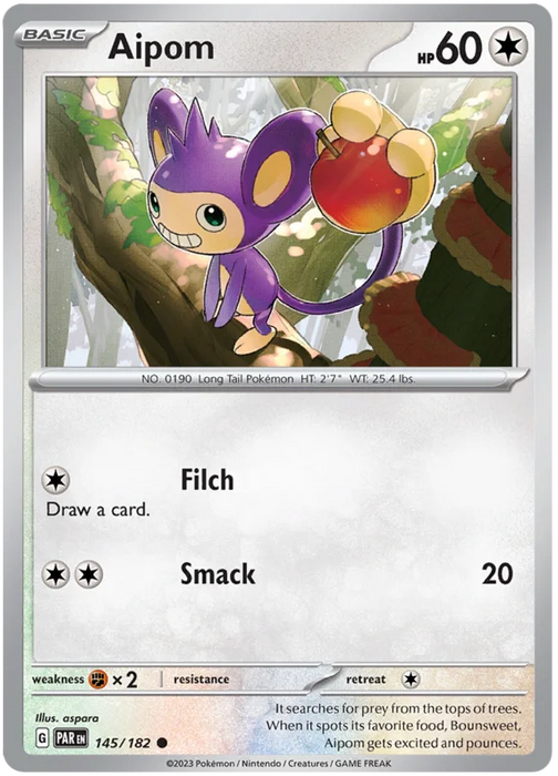 Aipom 145/182 Common Reverse Holo Pokemon Card (SV04 Paradox Rift)