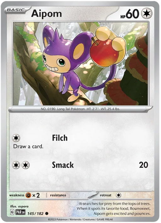 Aipom 145/182 Common Pokemon Card (SV04 Paradox Rift)