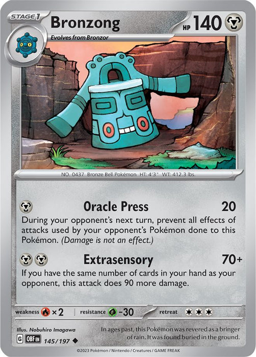 Bronzong 145/197 Uncommon Reverse Holo Pokemon Card (SV Obsidian Flames)