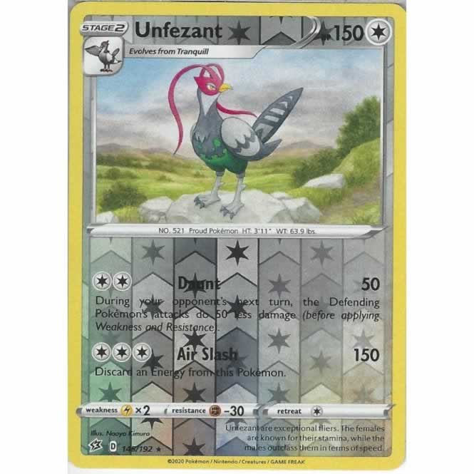 Unfezant 145/192 Rare Reverse Holo Pokemon Card (SWSH Rebel Clash)