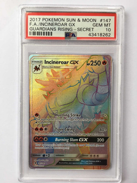 Incineroar GX 147/145 Rainbow Rare PSA 10 Gem Mint Card (Guardians Rising)