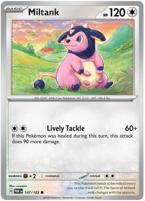 Miltank 147/182 Common Reverse Holo Pokemon Card (SV04 Paradox Rift)