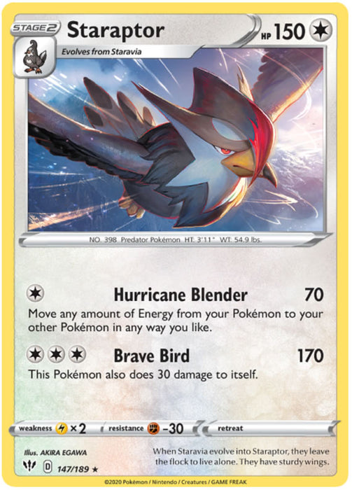 Staraptor 147/189 Rare Pokemon Card (Darkness Ablaze)