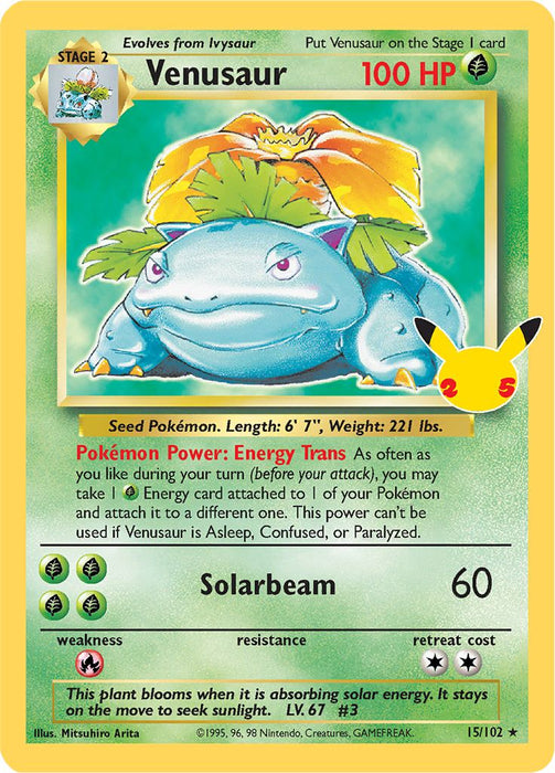 Venusaur 15/102 (Base Set) Rare Holo Pokemon Card (Celebrations Classic Collection)