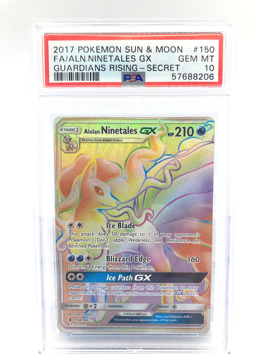 Alolan Ninetales GX 150/145 PSA 10 Gem Mint Graded Pokemon Card (Sun & Moon Guardians Rising)