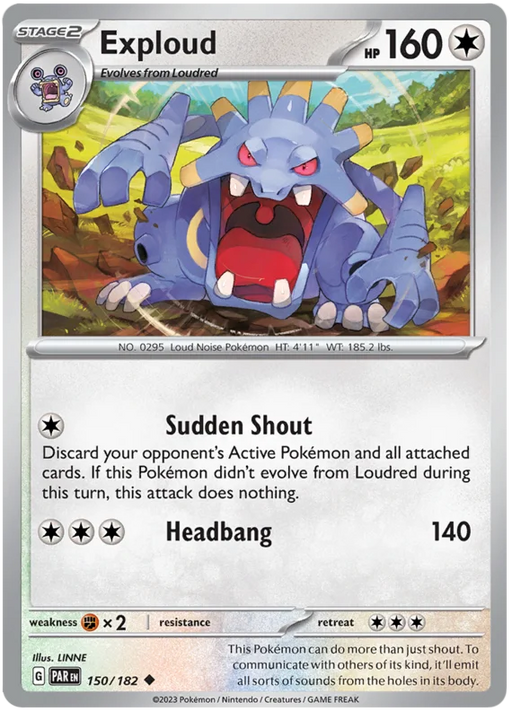 Exploud 150/182 Uncommon Reverse Holo Pokemon Card (SV04 Paradox Rift)