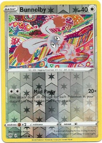 pokemon card bunnelby Pokemon TCG Common Bunnelby Rebel Clash Reverse Holographic Card 146/1 –  Pfaltzcraftsmore main image 0