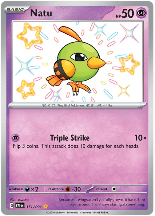 Natu 151/091 Shiny Rare Pokemon Card (SV 4.5 Paldean Fates)