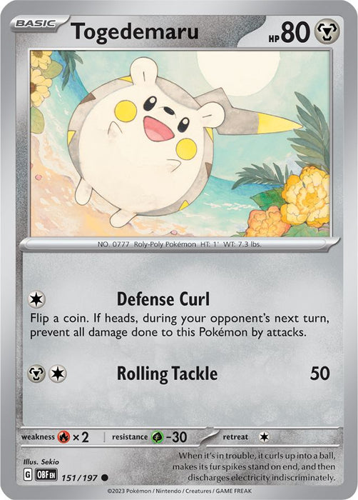 Togedemaru 151/197 Common Reverse Holo Pokemon Card (SV Obsidian Flames)