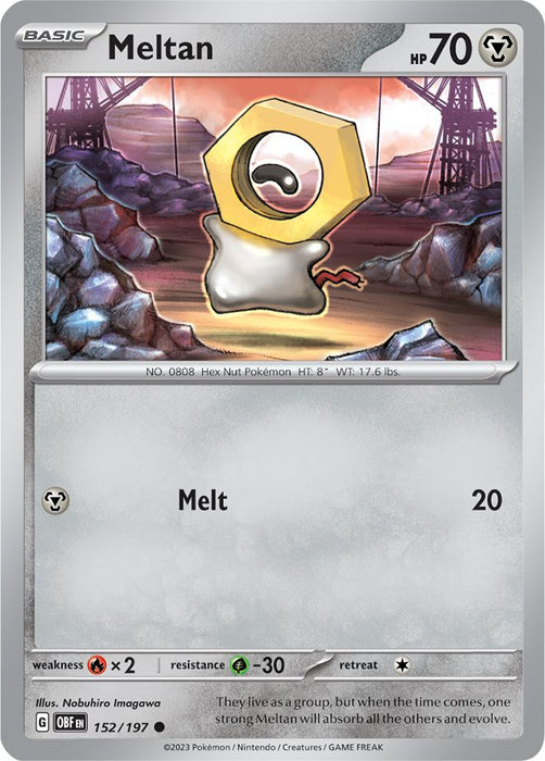 Meltan 152/197 Common Reverse Holo Pokemon Card (SV Obsidian Flames)