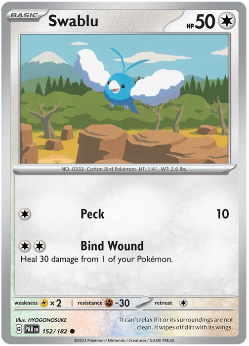 Swablu 152/182 Common Pokemon Card (SV04 Paradox Rift)