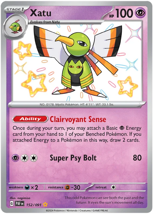 Xatu 152/091 Shiny Rare Pokemon Card (SV 4.5 Paldean Fates)
