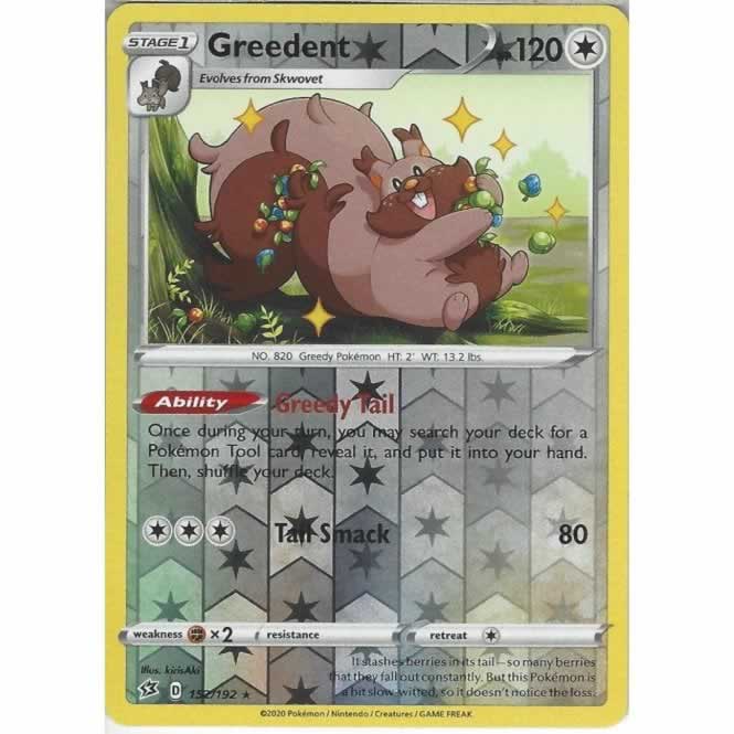 Greedent 152/192 Rare Reverse Holo Pokemon Card (SWSH Rebel Clash)