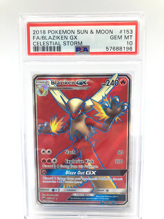 Blaziken GX 153/168 PSA 10 Gem Mint Graded Pokemon Card (Sun & Moon Celestial Storm)