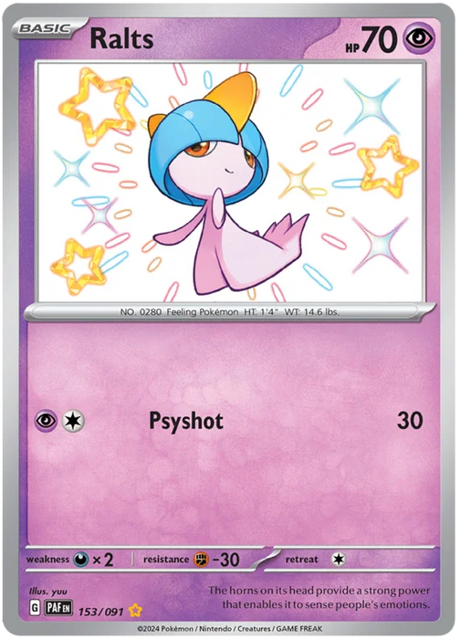 Ralts 153/091 Shiny Rare Pokemon Card (SV 4.5 Paldean Fates)