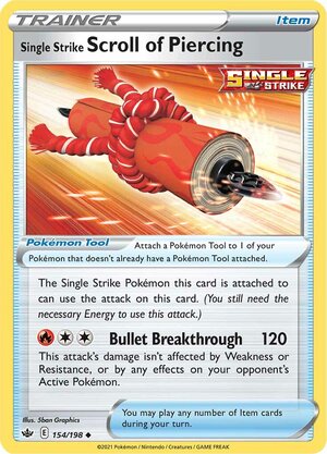 Single Strike Scroll of Piercing 154/198 Uncommon Reverse Holo Pokemon Card (SWSH Chilling Reign)