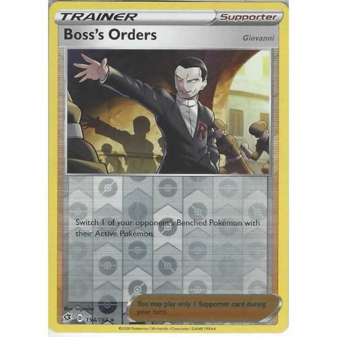 Boss's Orders 154/192 Rare Reverse Holo Pokemon Card (SWSH Rebel Clash)