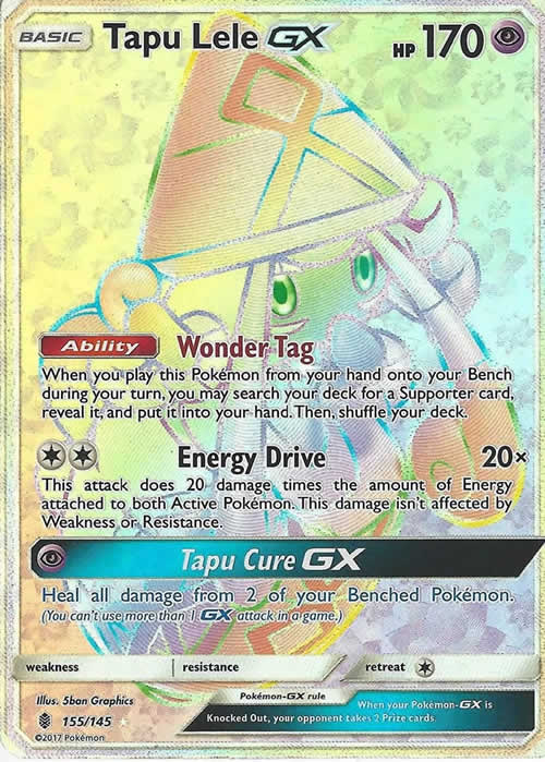 Tapu Lele GX 155/145 Rainbow Secret Rare Pokemon Card (Guardians Rising)