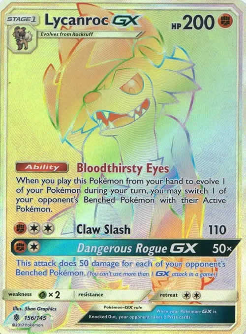 Lycanroc GX 156/145 Rainbow Secret Rare Pokemon Card (Guardians Rising)