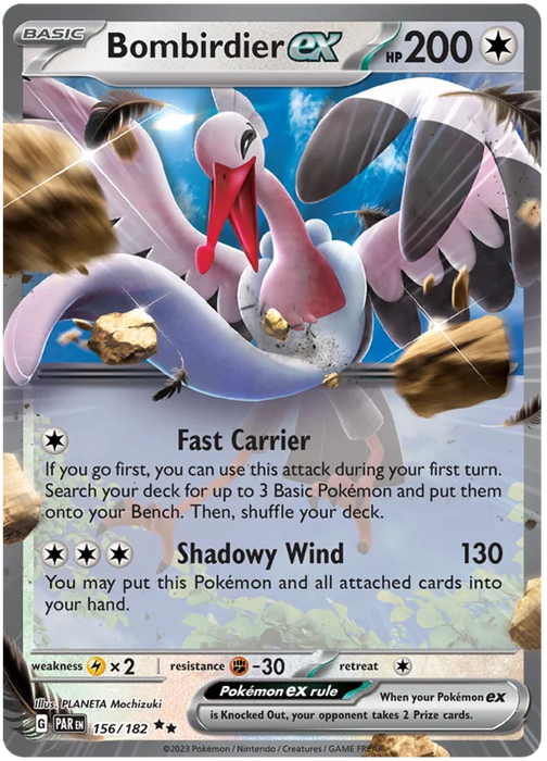 Bombirdier ex 156/182 Double Rare Pokemon Card (SV04 Paradox Rift)