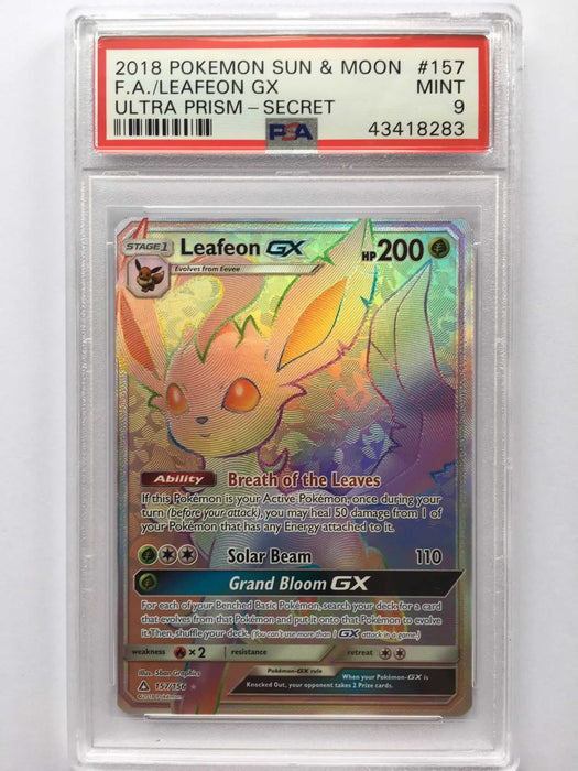 Leafeon GX 157/156 Rainbow Rare PSA 9 Mint Card (Ultra Prism)