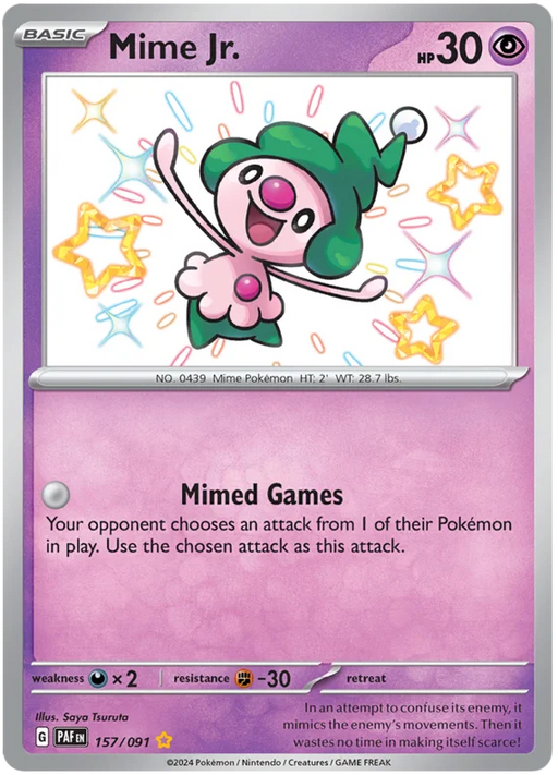 Mime Jr. 157/091 Shiny Rare Pokemon Card (SV 4.5 Paldean Fates)