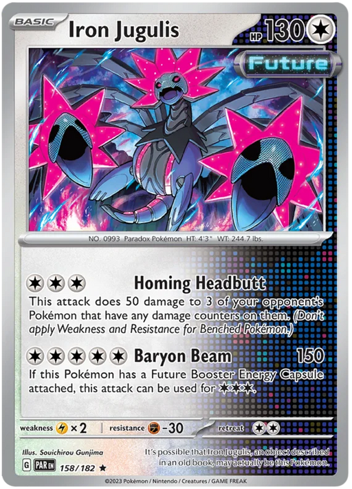 Iron Jugulis 158/182 Rare Reverse Holo Pokemon Card (SV04 Paradox Rift)