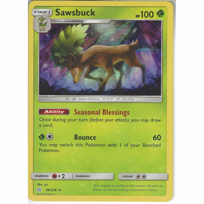 Sawsbuck 16/236 Rare Holo Pokemon Card (Cosmic Eclipse)