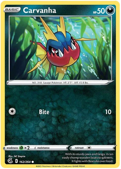 Carvanha 162/264 Common Pokemon Card (SWSH Fusion Strike)