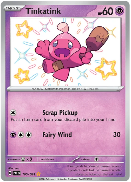 Tinkatink 165/091 Shiny Rare Pokemon Card (SV 4.5 Paldean Fates)