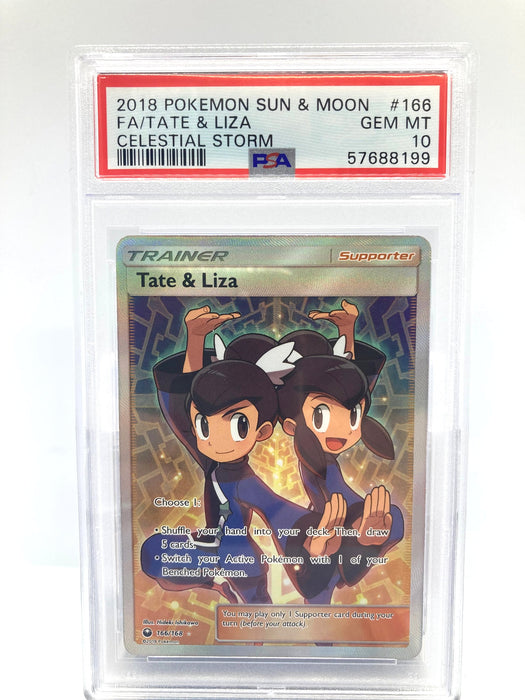 Tate & Liza 166/168 PSA 10 Graded Pokemon Card (Sun & Moon Celestial Storm)