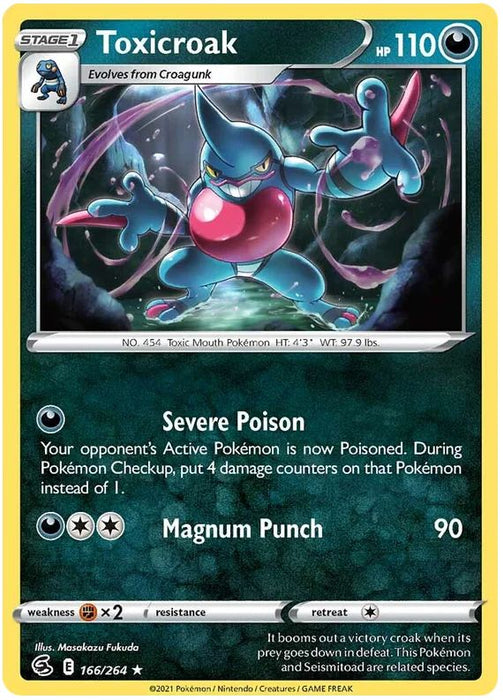 Toxicroak 166/264 Rare Reverse Holo Pokemon Card (SWSH Fusion Strike)