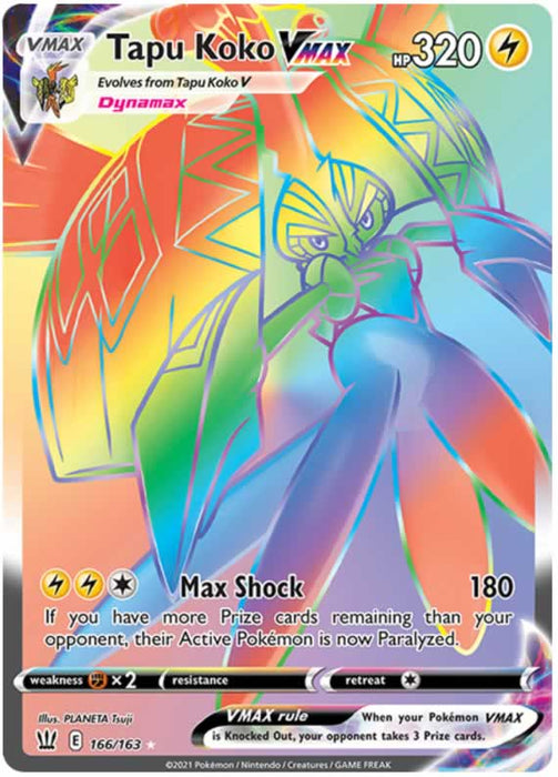 Tapu Koko VMAX 166/163 Rainbow Rare Pokemon Card (Battle Styles)