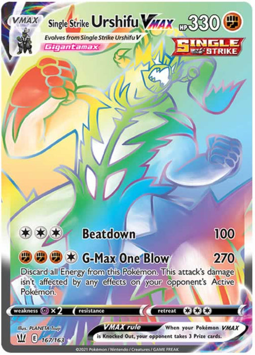 vmax rainbow rare pokemon cards Single Strike Urshifu VMAX 167/163 Rainbow Rare Pokemon Card (Battle S — Titan Cards Ltd