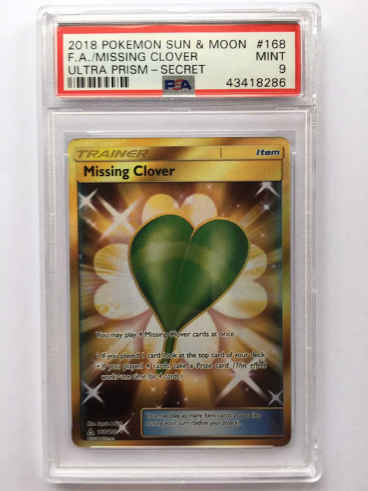 Missing Clover 168/156 Gold Secret Rare PSA 9 Mint Card (Ultra Prism)