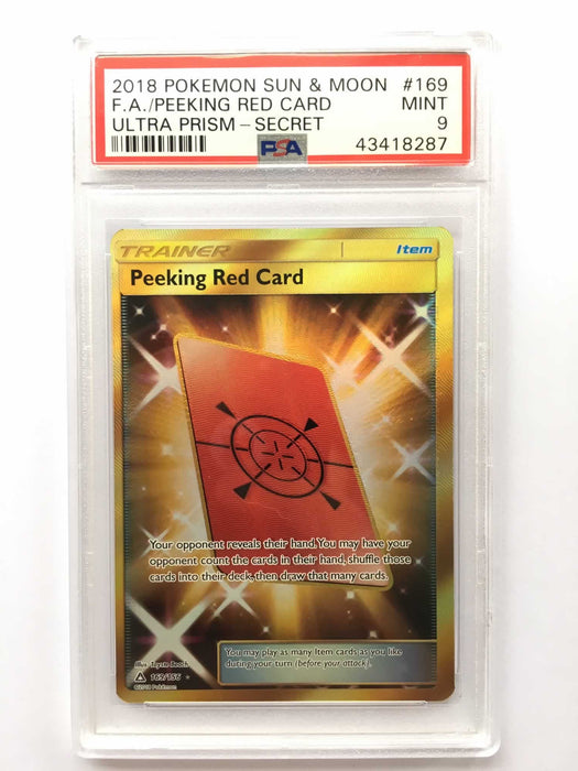 Peeking Red Card 169/156 Gold Secret Rare PSA 9 Mint Card (Ultra Prism)